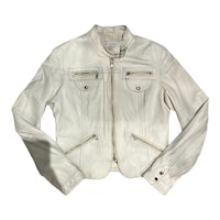 a white leather jacket on a white background